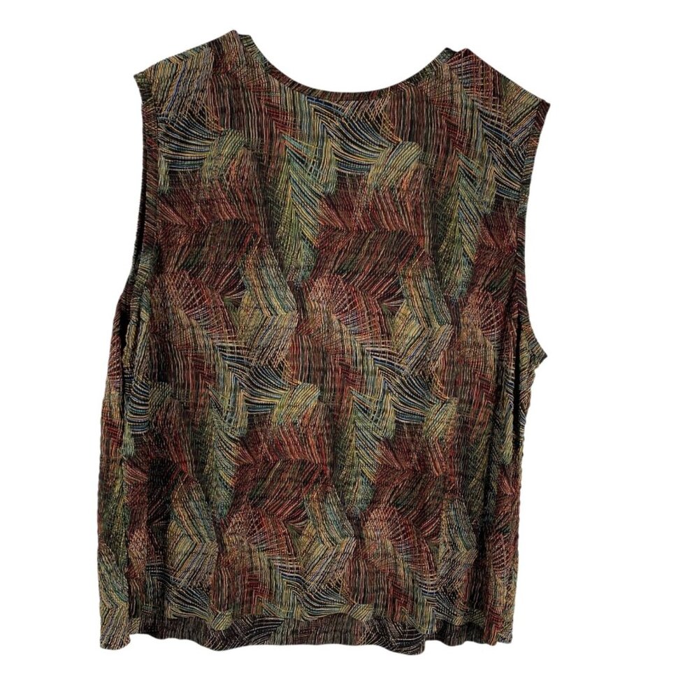 Plisse Top Women's Sleeveless Micro Pleats Abstract Pattern Multicolor Sz 2X VTG - Picture 2 of 10